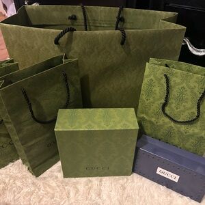 Gucci Green and Gray Gift Bags and Box Set